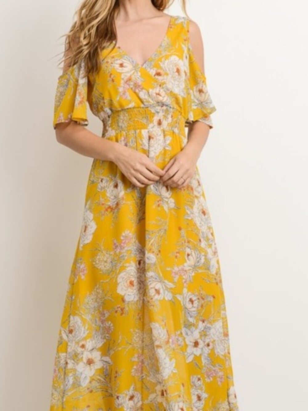 Cold Shoulder Floral Maxi Dress